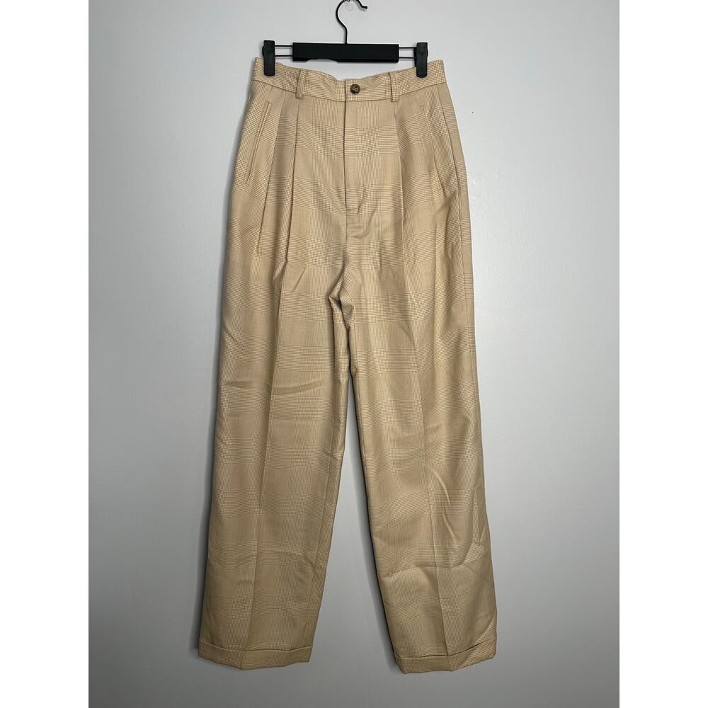 Studio 121 Women's Vintage Light Tan + White Houndstooth Pattern Trousers Size 8